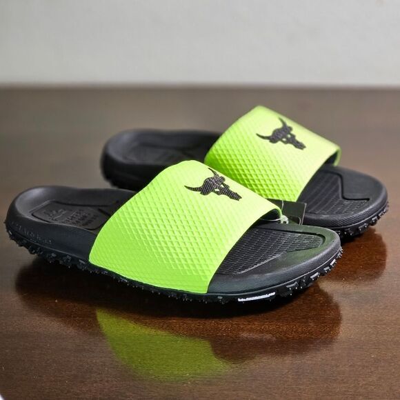 Under Armour UA Project Rock Slides 2.0 Volt Green Black Michelin Gripper 13 New - Picture 10 of 16